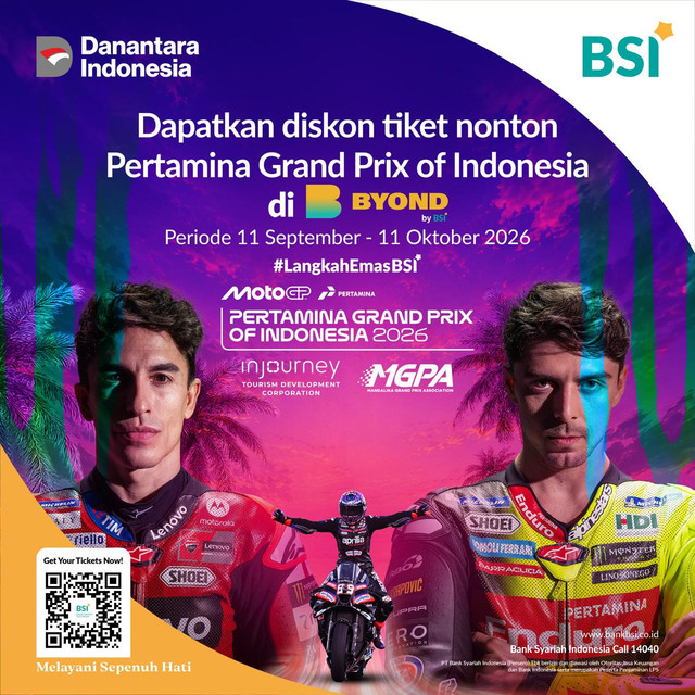 BSI hadirkan promo tiket MotoGP Mandalika di BYOND by BSI hingga 11 Oktober 2026. Foto: Dok. BSI