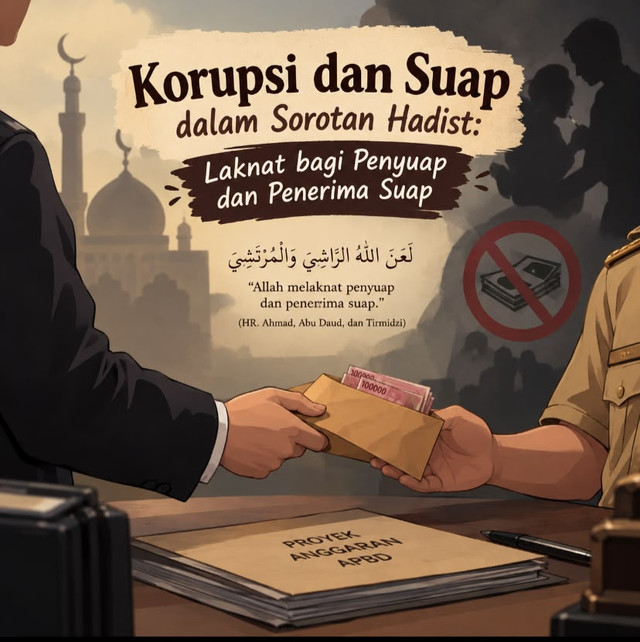 gambar ilustrasi ini hasil generasi al yang menggambarkan korupsi dan suap