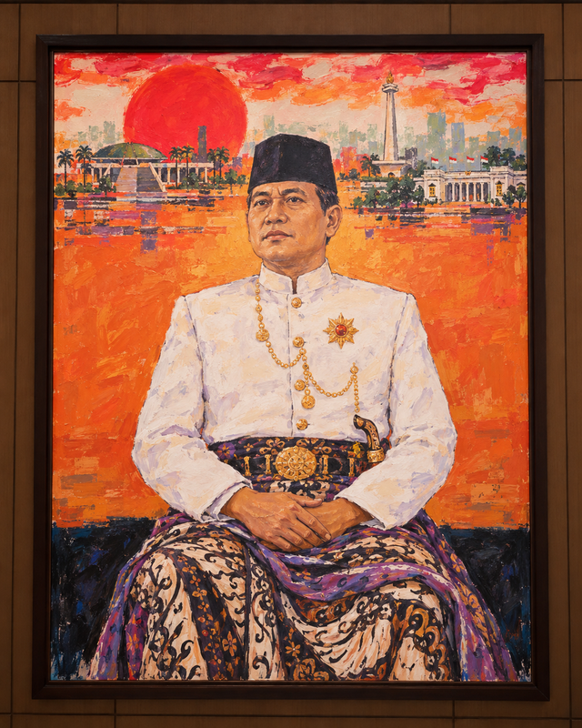 Ilustrasi lukisan Pemimpin dengan gaya Sultan (gambar dibuat dengan AI)