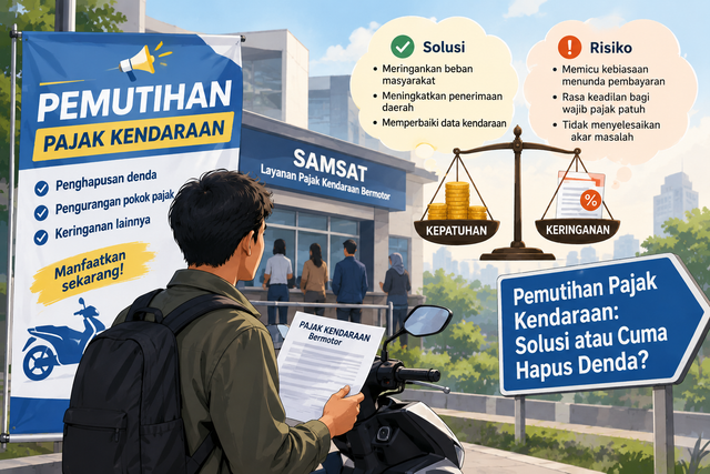 Ilustrasi pemutihan pajak kendaraan. Ilustrasi dibuat menggunakan AI oleh penulis. Sumber data: pemberitaan program pemutihan pajak kendaraan Oktober 2026.