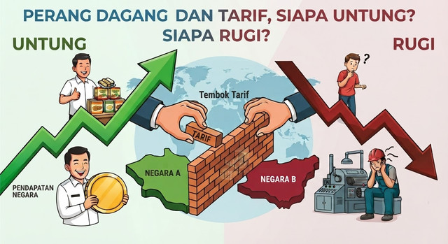 Ilustrasi Perang Dagang dan Tarif, Siapa yang Untung dan Siapa yang Rugi? (Sumber: Generate AI)