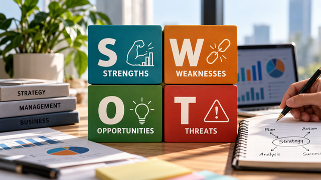 Ilustrasi analisis SWOT dalam strategi bisnis. Sumber: Dibuat dengan AI oleh penulis
