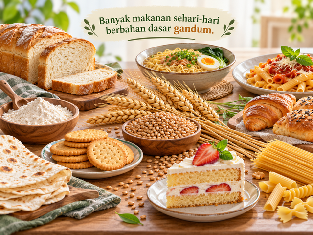 Gambar 1. Berbagai makanan berbahan dasar gandum (gambar koleksi pribadi).