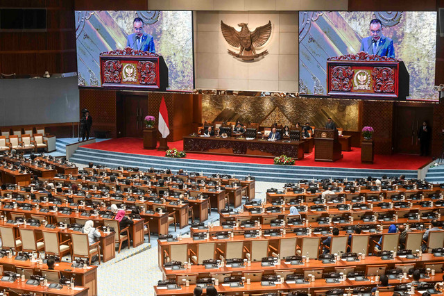 Suasana Rapat Paripurna Ke-10 DPR Masa Persidangan I Tahun Sidang 2026-2027 di Kompleks Parlemen, Senayan, Jakarta, Kamis (8/10/2026). Foto: Rivan Awal Lingga/ANTARA FOTO
