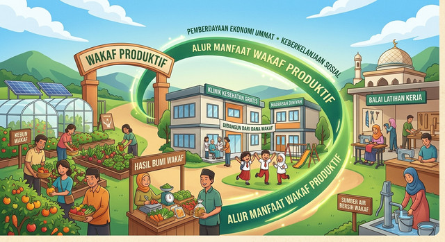 Ilustrasi Alur Wakaf Produktif. (Sumber Foto : AI)