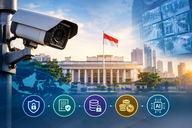 Sumber gambar: Ilustrasi AI tentang urgensi regulasi nasional tata kelola CCTV pemerintah dan akuntabilitas negara