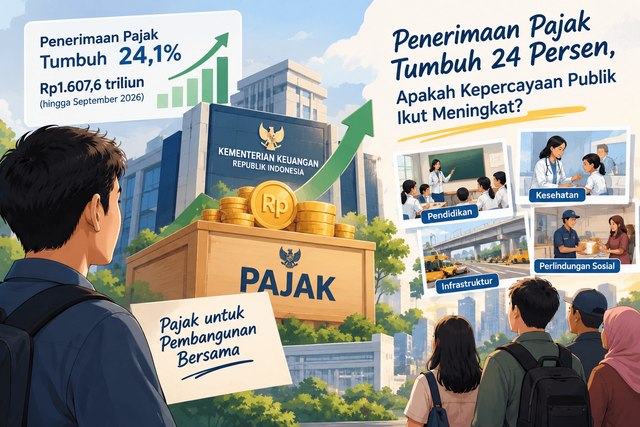 Ilustrasi: Dibuat menggunakan AI oleh penulis. Sumber data: Kementerian Keuangan Republik Indonesia, Pendapatan Terkumpul 74 Persen, Menkeu: On Track, 9 Oktober 2026.