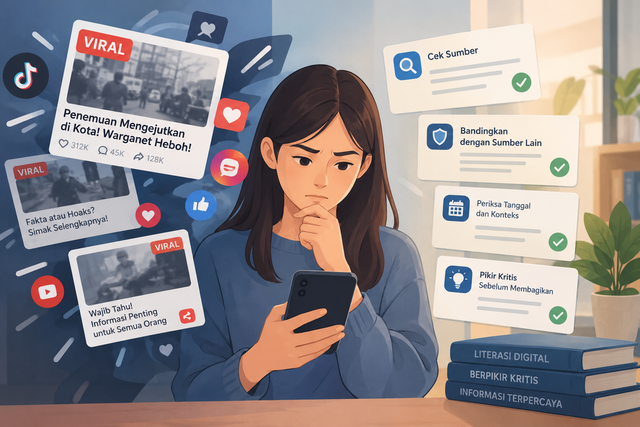 ilustrasi Pentingnya memeriksa kebenaran informasi sebelum membagikannya di media sosial. (AI)