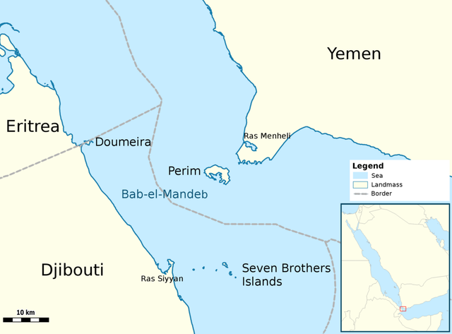 Peta Selat Bab al-Mandab yang memisahkan Yaman dari Djibouti dan Eritrea | Foto: Wikimedia Commons | Archer90