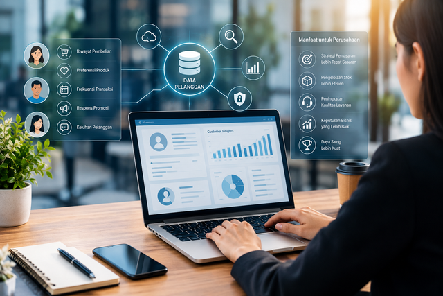 Ilustrasi pengelolaan data pelanggan dalam strategi bisnis digital, Sumber: Dok. pribadi/Ai