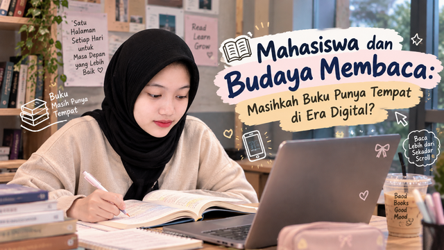 Ilustration Cozy Study Session Reading in the Digital Age (Sumber: dibuat menggunakan AI berdasarkan dokumen pribadi)