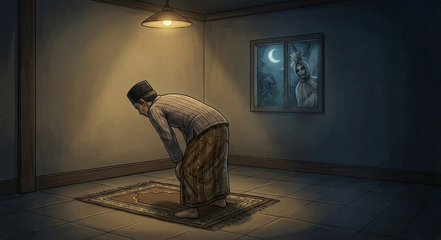 Ilustrasi agama Islam dalam representasi film horor Indonesia (Sumber Foto: AI)