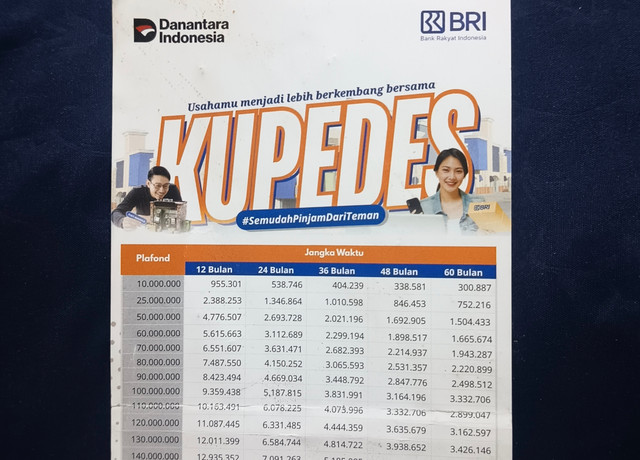 Brosur simulasi angsuran kredit BRI yang menunjukkan pilihan tenor dan besaran cicilan. Foto: Dokumen Pribadi.