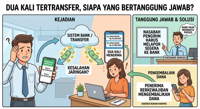 Ilustrasi uang dua kali tertransfer. Foto: Generate by AI