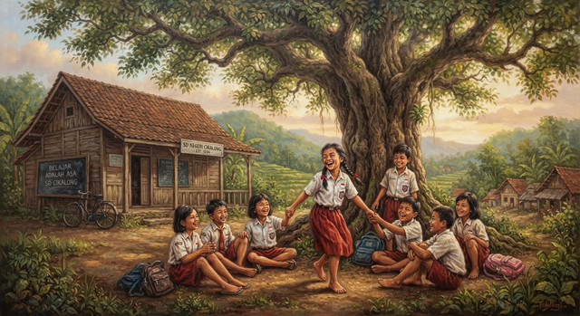 Ilustrasi: Kebersamaan anak-anak di sekolah kayu. (Sumber: Ilustrasi/Generatif AI)