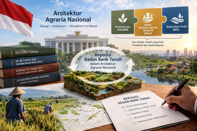 Badan Bank Tanah sebagai instrumen negara dalam menyediakan tanah untuk pembangunan nasional (Sumber: AI Generated Image)