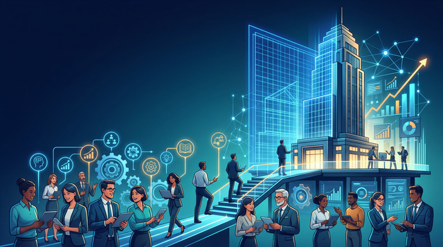 Ilustrasi gambar generated AI yang menggambarkan pentingnya perencanaan talenta (talent planning) sebagai fondasi kokoh untuk mendukung strategi bisnis perusahaan di masa depan.