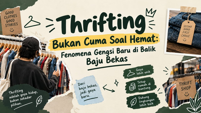Thruftifting bukan cuma hemat, tetapi juga gaya, identitas, dan gengsi baru di balik baju bekas. Generated AI.