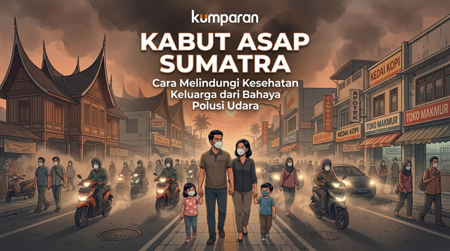 Udara tidak sehat akibat kabut asap di Sumatra? Simak panduan lengkap cara menjaga keamanan dan kesehatan keluarga dari ancaman polusi. Generated AI.