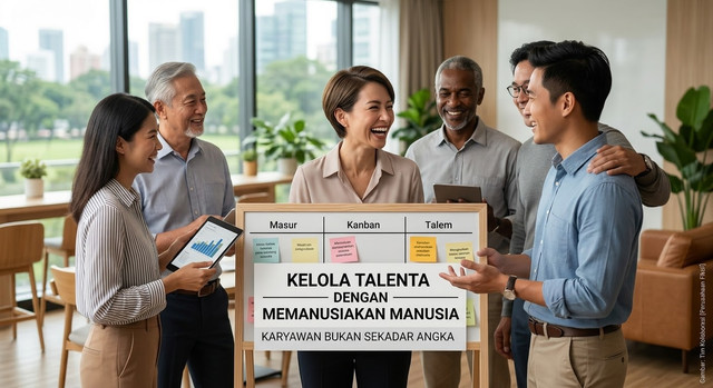 Implementasi manajemen talenta berbasis humanisasi untuk mendorong iklim kerja yang inklusif dan kolaboratif. (Sumber foto: Ilustrasi AI / Dokumen Pribadi)