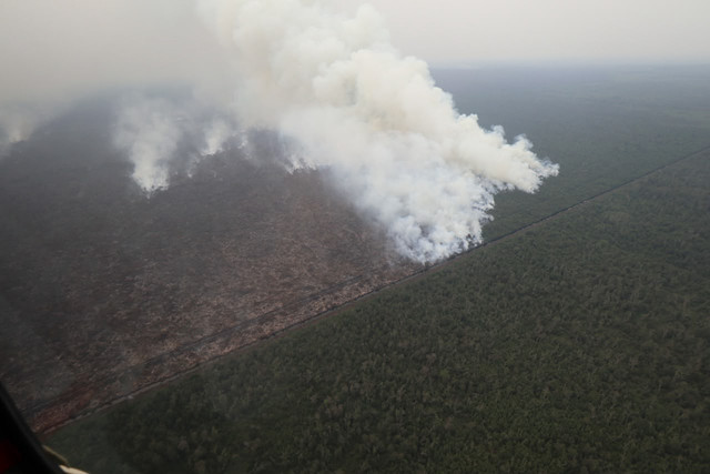 Karhutla wilayah Sumatra Selatan dari udara menggunakan helikopter BNPB, Minggu (18/10/2026). Foto: Dok. Istimewa