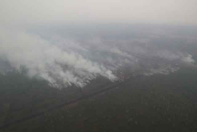 Karhutla wilayah Sumatra Selatan dari udara menggunakan helikopter BNPB, Minggu (18/10/2026). Foto: Dok. Istimewa