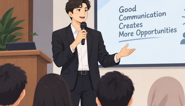 Ilustrasi Public Speaking (Gambar dibuat dengan AI)