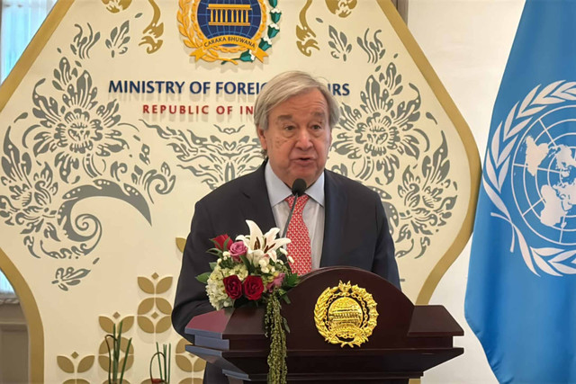 Sekretaris Jenderal PBB Antonio Guterres dalam agenda Foreign Policy Circle Talks "Eight Decades of the United Nations: What's Next?" di Gedung Pancasila, Kementerian Luar Negeri, Senin (19/10/2026). Foto: Zahira Hilman/kumparan