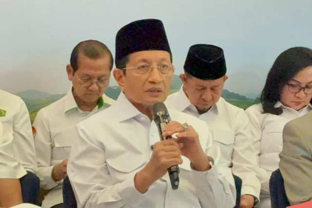Menteri Agama Nasaruddin Umar dalam konferensi pers Dua Tahun Asta Cita Kinerja Kemenag di Gedung Kementerian Agama Jakarta Pusat, Senin (19/10/2026). Foto: Kevin Daniel/kumparan