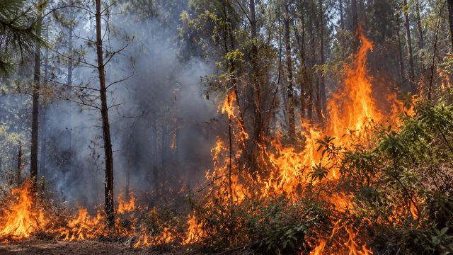 Sabtu, 17 Oktober 2026, kebakaran kembali melanda kawasan hutan pinus petak 60 O, Desa Cikahuripan, Lembang. Foto: Repro AI.