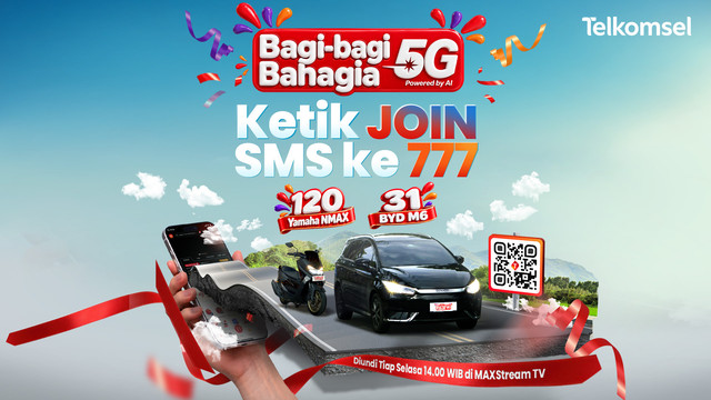 Telkomsel menghadirkan program Bagi-Bagi Bahagia, tebar hadiah motor hingga mobil dari kupon undian transaksi. Foto: dok. Istimewa.