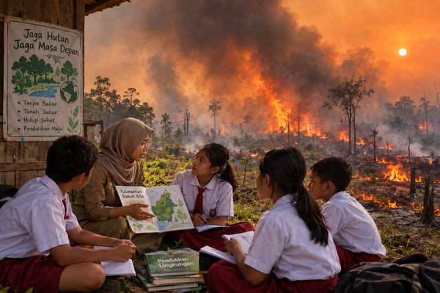 Ilustrasi Karhutla dan Pendidikan Lingkungan di Kalimantan. Sumber Foto: Canva.com
