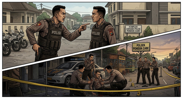 Ilustrasi senjata api hingga polisi tembak polisi. Foto: Generate by AI