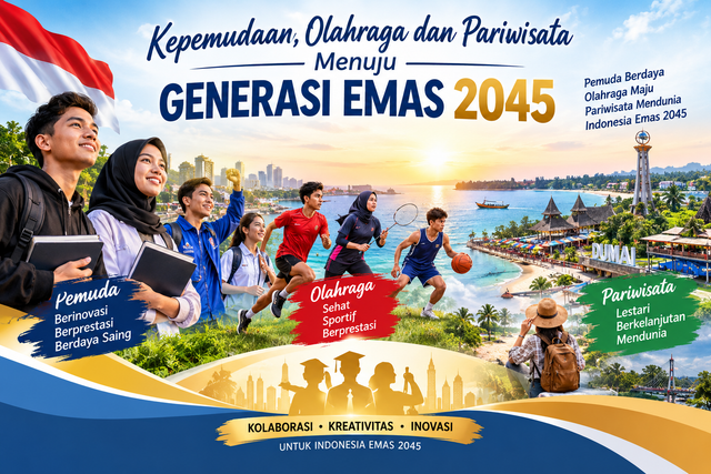 ilustrasi Kepemudaan, Olahraga dan Pariwisata menuju Generasi Emas 2045, foto : GPT AI