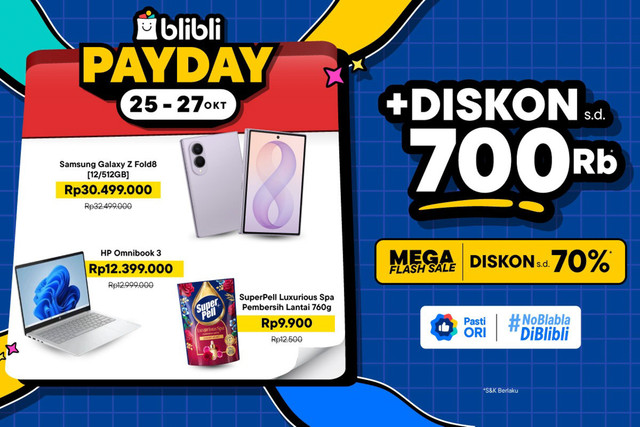 Temukan kebutuhan untuk menunjang produktivitas hingga kenyamanan rumah dengan diskon hingga Rp700 ribu di Blibli Pay Day Oktober. Foto: Dok. Blibli