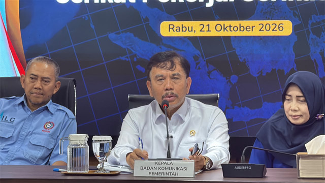Kepala Badan Komunikasi Pemerintah Syahganda Nainggolan dalam agenda audiensi bersama perwakilan serikat pekerja/serikat buruh di Jakarta Pusat, Rabu (21/10/2026). Foto: Zahira Hilman/kumparan