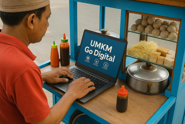 Figure 1. Ilustrasi: Pelaku UMKM memanfaatkan teknologi digital dalam menjalankan usahanya. (Foto: Ilustrasi AI)