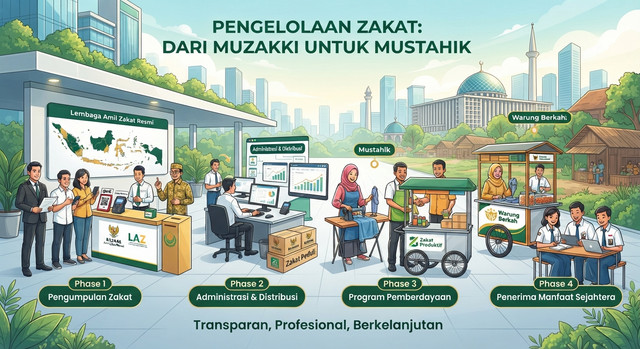gambar ilustrasi pengelolaan Zakat. di buat oleh AI