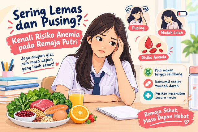 Ilustrasi remaja putri dan pentingnya mengenali risiko anemia sejak dini. Gambar dibuat dengan bantuan AI.