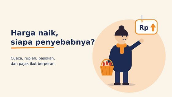 Ilustrasi konsumen yang mencermati harga barang yang naik, sementara penyebabnya bisa berasal dari cuaca, nilai tukar rupiah, pasokan, hingga pajak. (Sumber ilustrasi: AI, dibuat khusus untuk artikel ini)