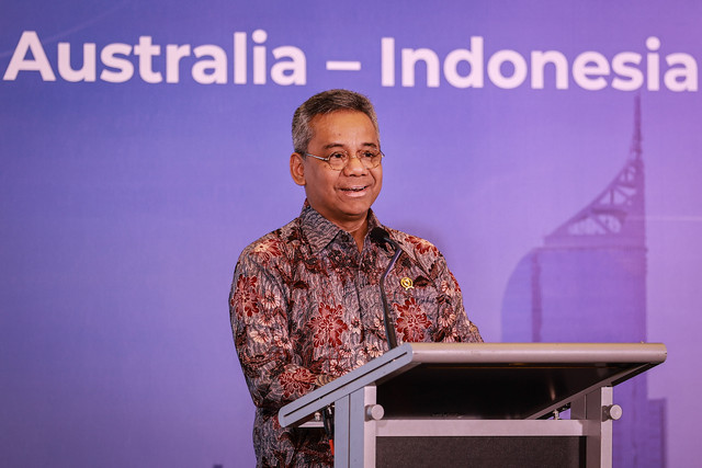 Menteri Keuangan Suahasil Nazara menyampaikan sambutan pada peluncuran Australia-Indonesia Partnership for Economic Development (Prospera) di Jakarta, Kamis (22/10/2026). Foto: Dhemas Reviyanto/ANTARA FOTO