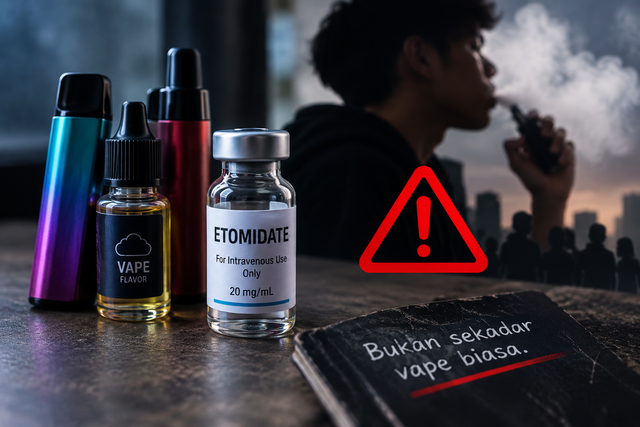 Ilustrasi bahaya penyalahgunaan etomidate dalam vape terhadap kesehatan generasi muda. (Ilustrasi by chatgpt)