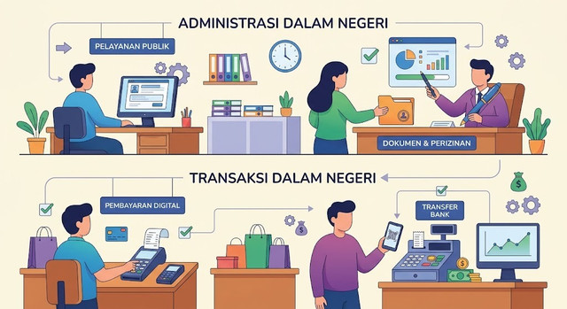 Ilustrasi administrasi transaksi perbankan, dibuat menggunakan AI (OpenAI ImageGen).
