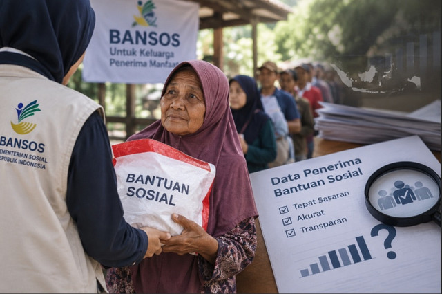 Ilustrasi penyaluran bantuan sosial dan pentingnya ketepatan data penerima agar bantuan pemerintah menjangkau masyarakat yang membutuhkan. (Ilustrasi by chatgpt)