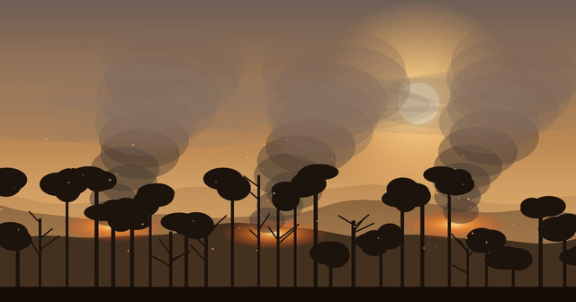 ilustrasi: kebakaran hutan. Dibuat menggunakan AI oleh penulis