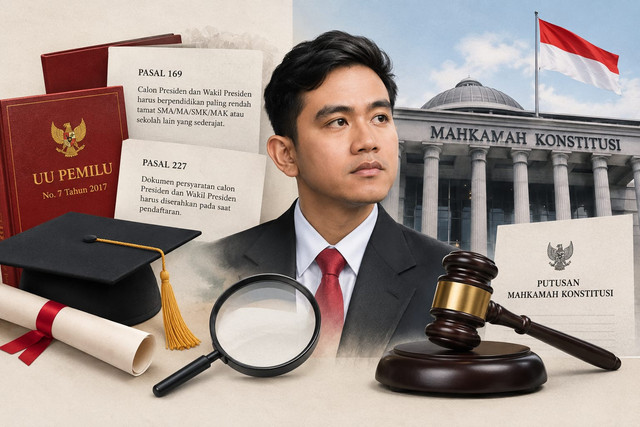 Ilustrasi syarat pendidikan Gibran dalam perspektif hukum pemilu. Dibuat dengan menggunakan AI oleh penulis
