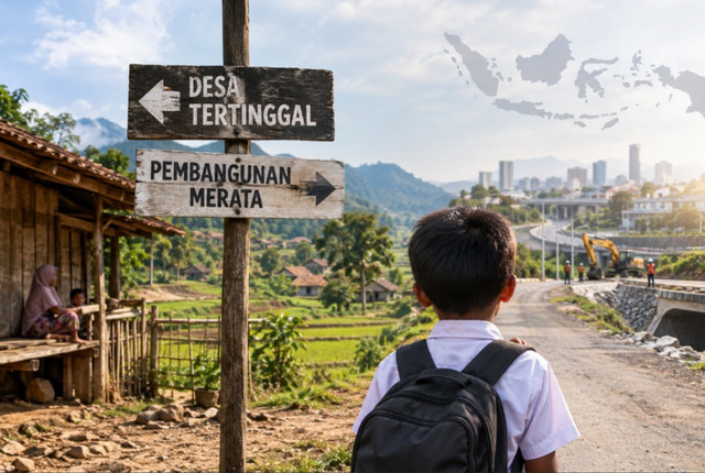 Ilustrasi kesenjangan pembangunan desa dan kota serta pentingnya pemerataan pembangunan demi kesejahteraan masyarakat. (Ilustrasi by chatgpt)