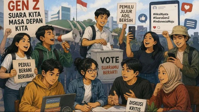 Ilustrasi partisipasi anak muda dalam pemilu dan harapan agar aspirasi mereka tetap didengar setelah pemilihan selesai. (Ilustrasi by chatgpt)