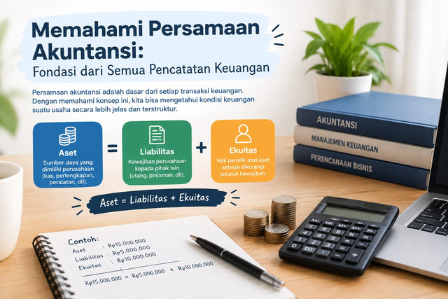 Persamaan dasar akuntansi merupakan fondasi penting dalam memahami pencatatan keuangan. Artikel ini membahas pengertian persamaan akuntansi, hubungan antara aset, liabilitas, dan ekuitas, serta contoh penerapannya dalam kegiatan usaha sehari-hari. Dengan memahami konsep ini, mahasiswa, generasi muda, dan pelaku usaha dapat lebih mudah memahami kondisi keuangan serta mengelola keuangan secara tepat dan terstruktur.