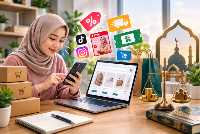 Ilustrasi persaingan harga digital dan etika bisnis dalam perspektif ekonomi Islam. Sumber: Ilustrasi AI menggunakan ChatGPT (OpenAI), 2026.